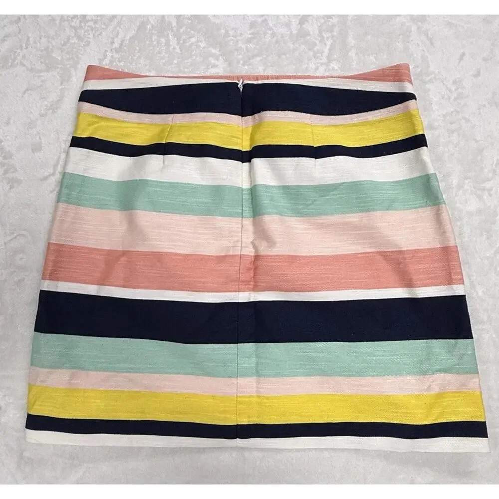 LOFT Cotton Blend Designer Multicolor Striped Knee Length‎ Pencil Skirt Size 8
